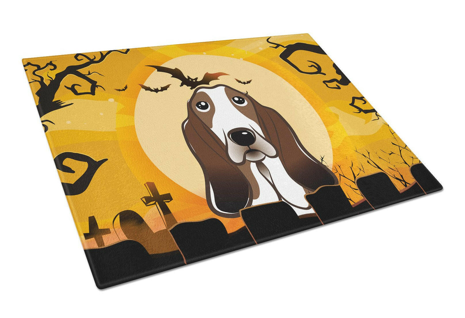 Caroline's Treasures Halloween Basset Hound Glass Cutting Boards – Durable, Decorative Kitchen Art Large BB1801LCB