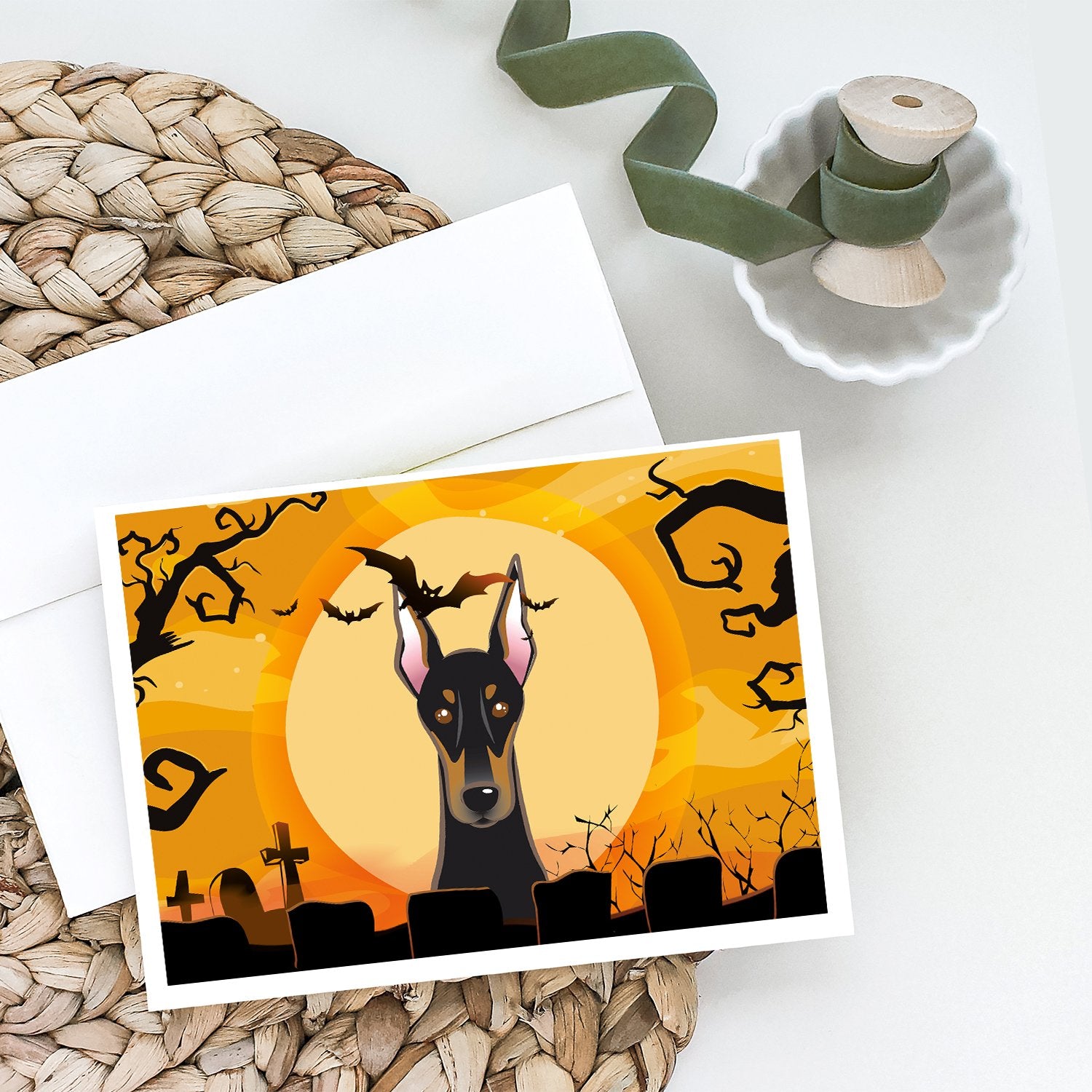 Halloween Doberman Greeting Cards and Envelopes Pack of 8 - the-store.com
