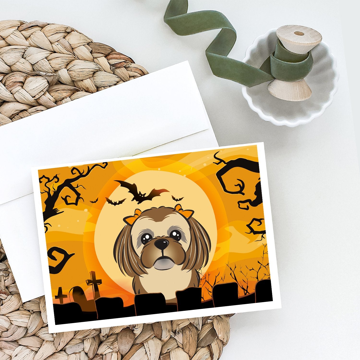 Buy this Halloween Chocolate Brown Shih Tzu Greeting Cards and Envelopes Pack of 8
