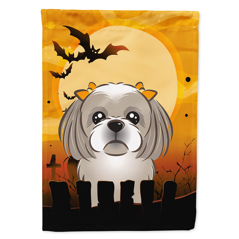 Halloween Gray Silver Shih Tzu Flag Canvas House Size BB1808CHF  the-store.com.