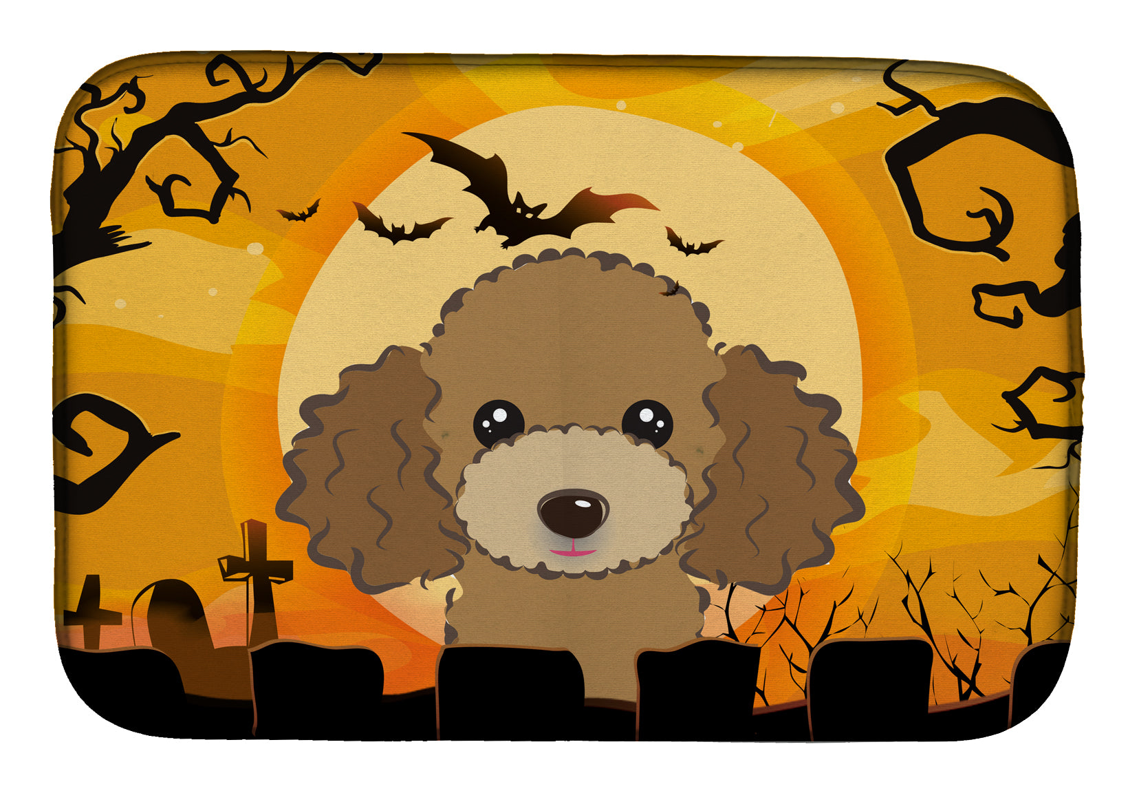 Halloween Chocolate Brown Poodle Dish Drying Mat BB1814DDM  the-store.com.
