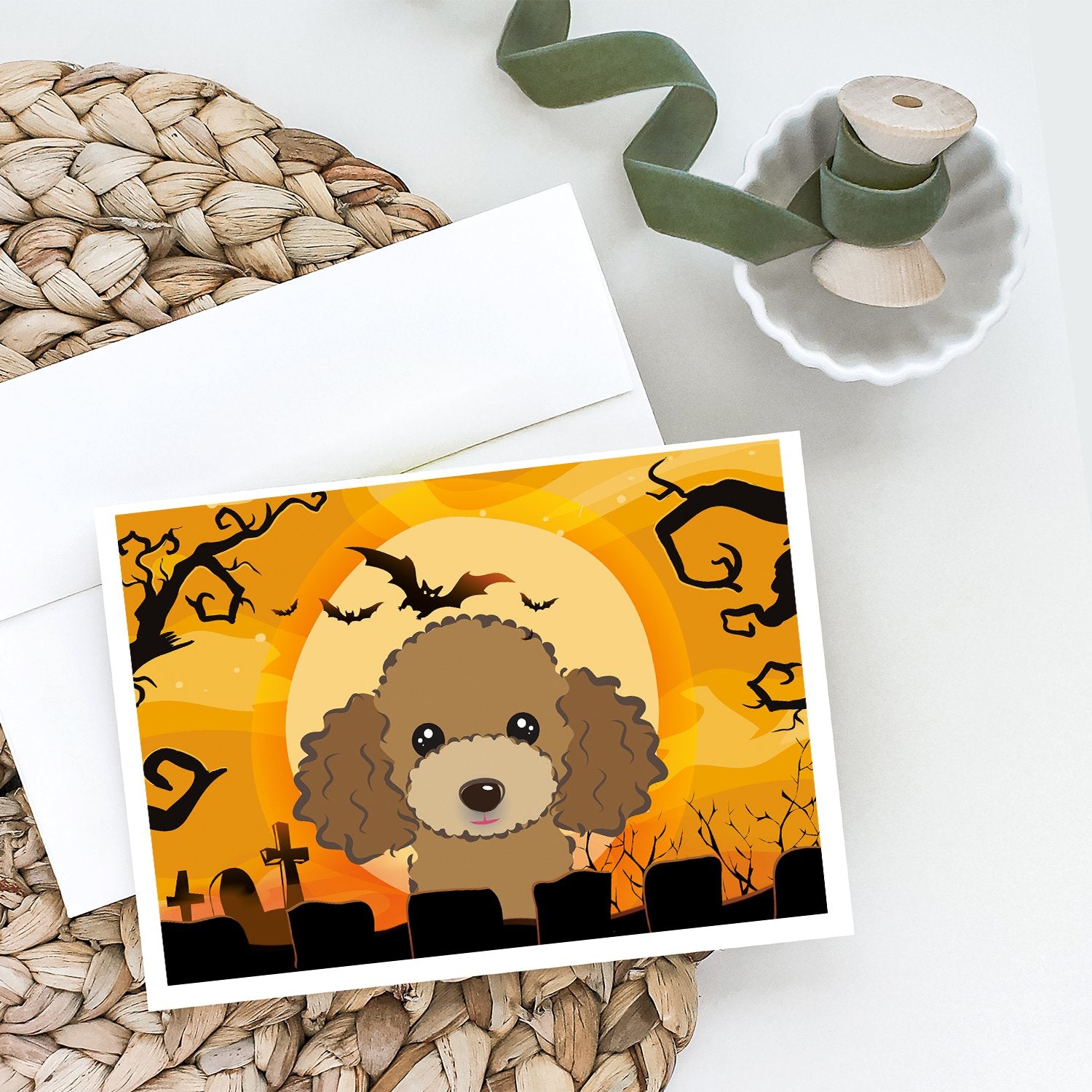 Halloween Chocolate Brown Poodle Greeting Cards and Envelopes Pack of 8 - the-store.com