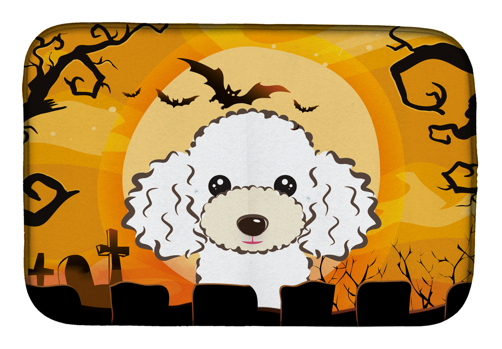 Halloween White Poodle Dish Drying Mat BB1815DDM  the-store.com.