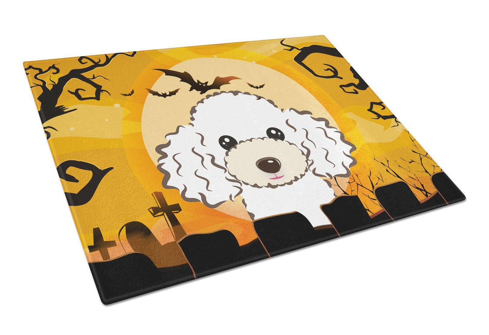 Halloween White Poodle Glass Cutting Board Large BB1815LCB by Caroline's Treasures