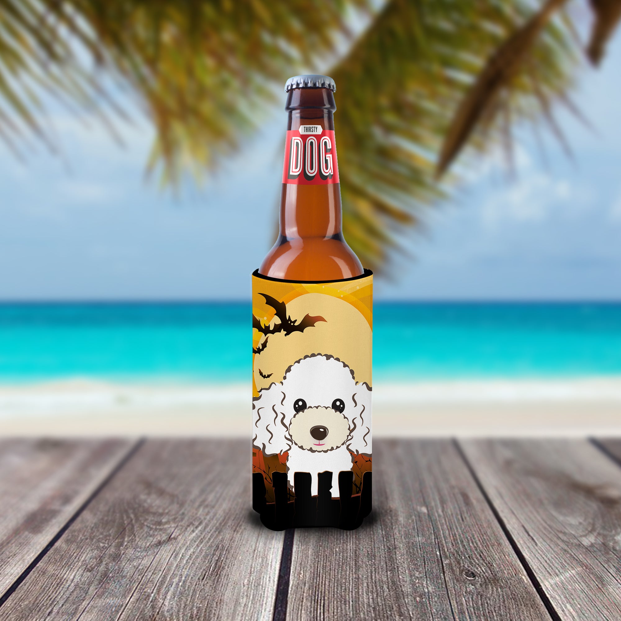 Halloween White Poodle Ultra Beverage Insulators for slim cans BB1815MUK  the-store.com.