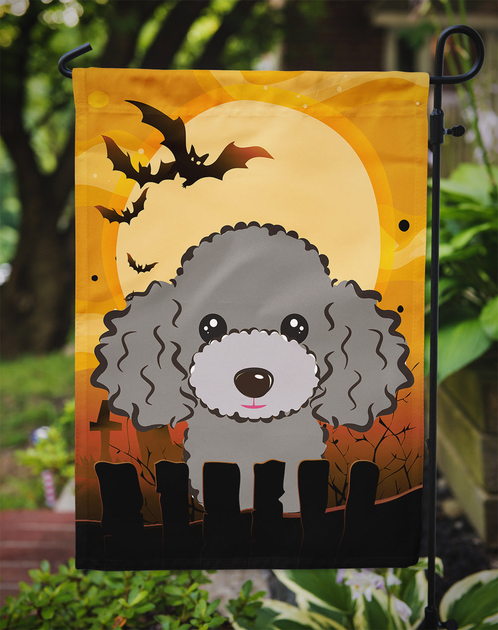 Halloween Silver Gray Poodle Flag Garden Size BB1817GF