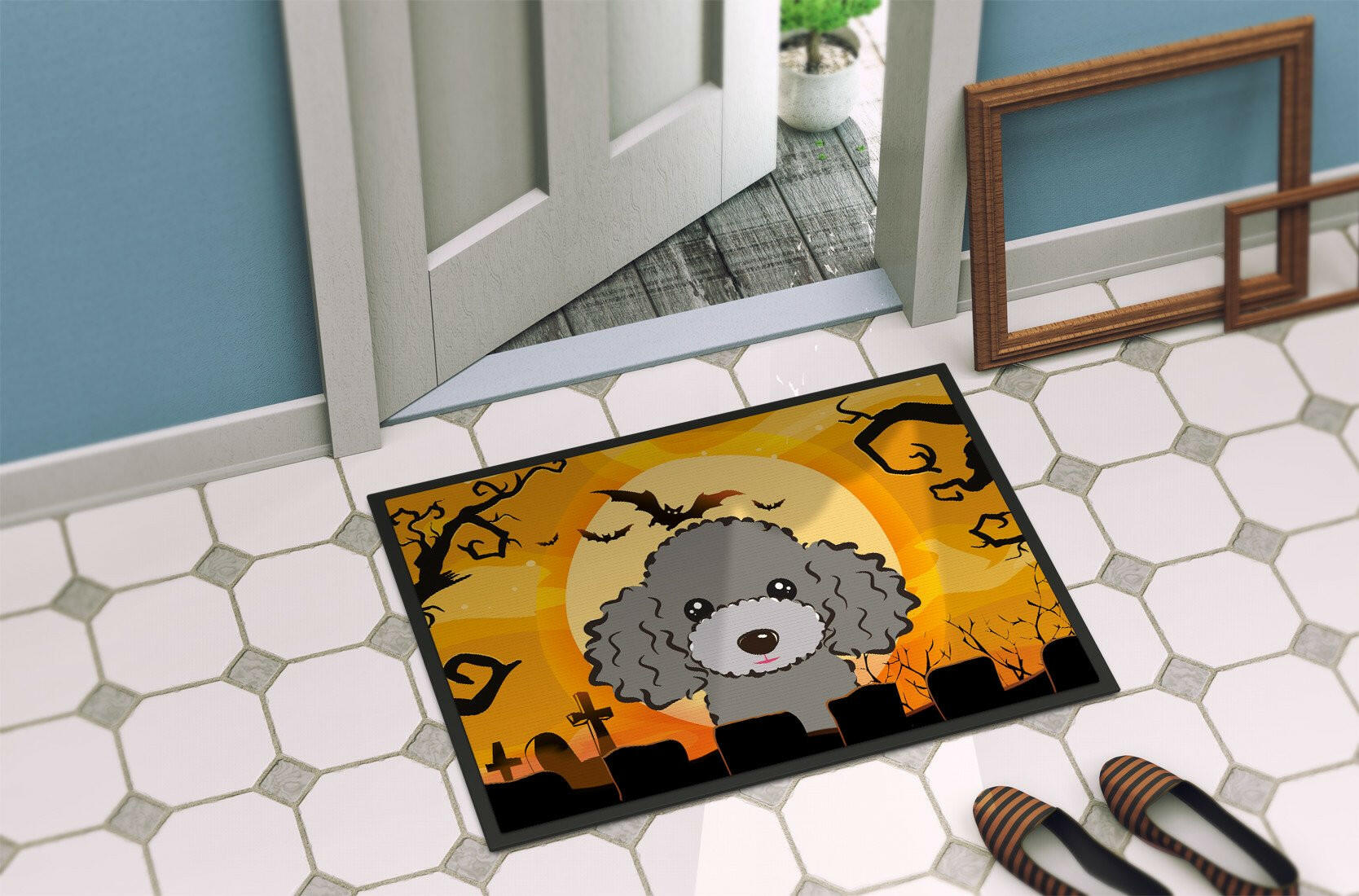 Halloween Silver Gray Poodle Indoor or Outdoor Mat 24x36 BB1817JMAT - the-store.com