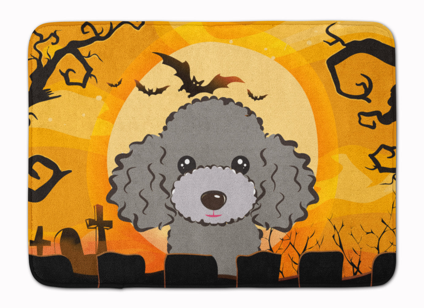 Halloween Silver Gray Poodle Machine Washable Memory Foam Mat BB1817RUG - the-store.com
