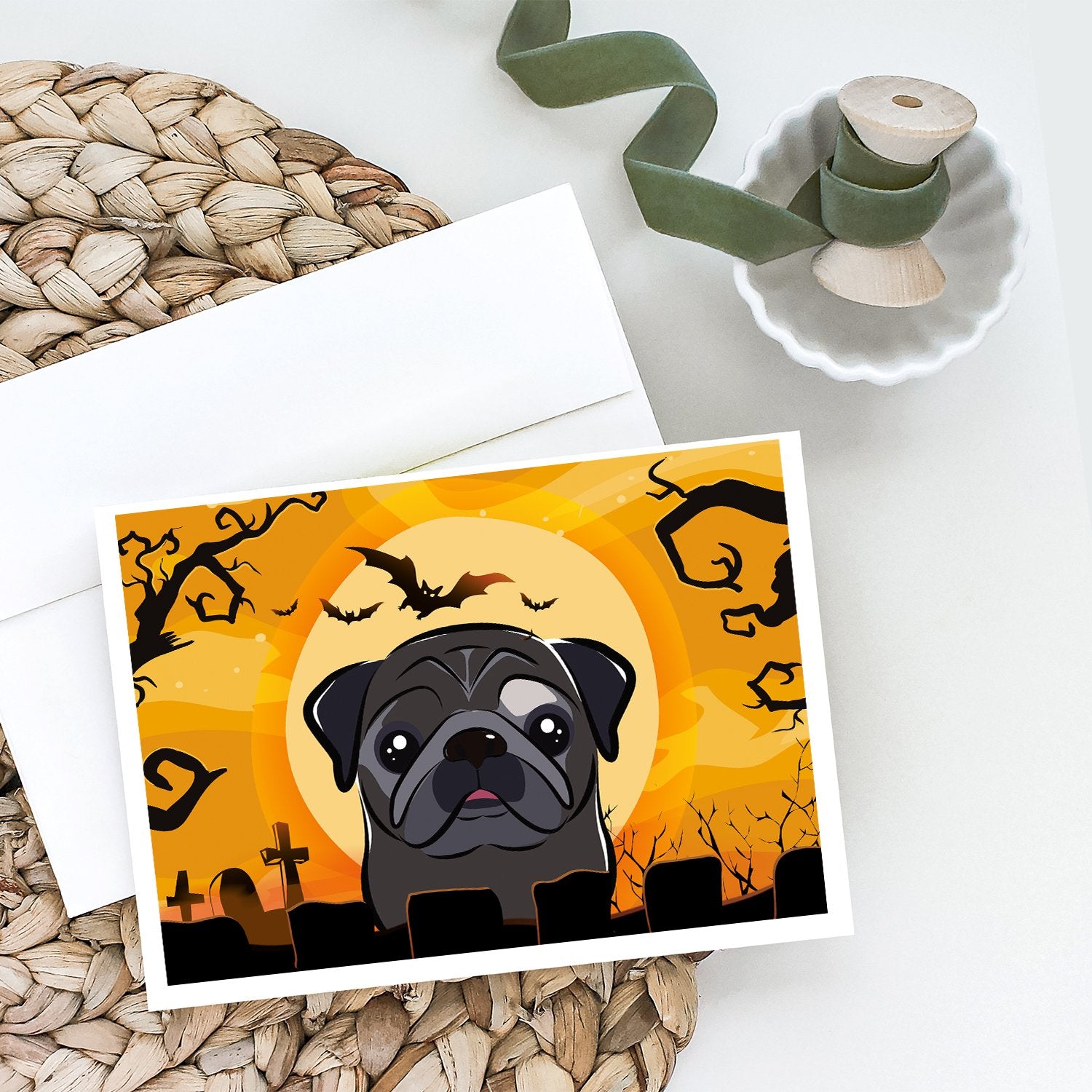 Halloween Black Pug Greeting Cards and Envelopes Pack of 8 - the-store.com