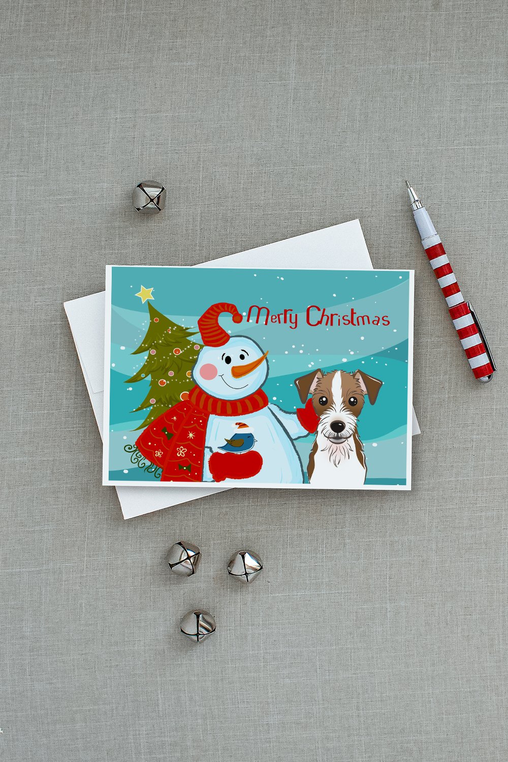 Snowman with Jack Russell Terrier Greeting Cards and Envelopes Pack of 8 - the-store.com