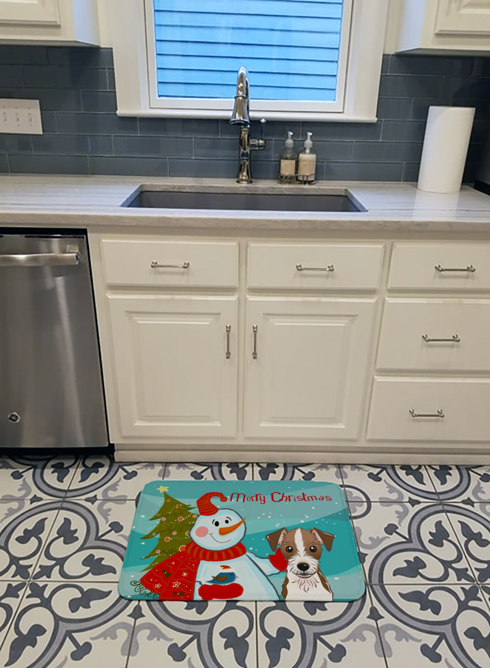 Snowman with Jack Russell Terrier Machine Washable Memory Foam Mat BB1822RUG - the-store.com