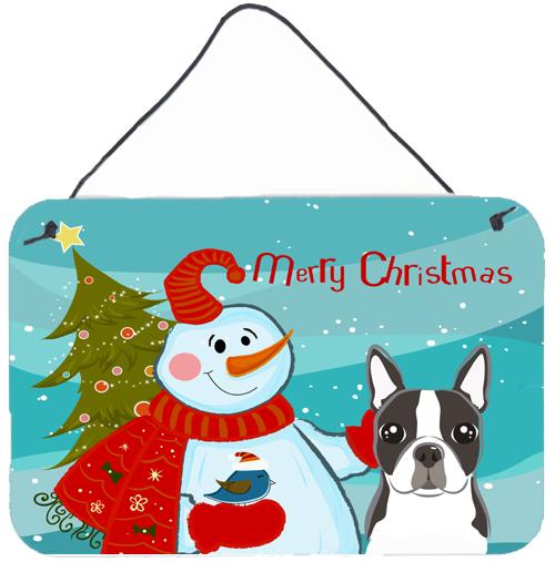 Snowman with Boston Terrier Wall or Door Hanging Prints BB1823DS812 by Caroline&#39;s Treasures