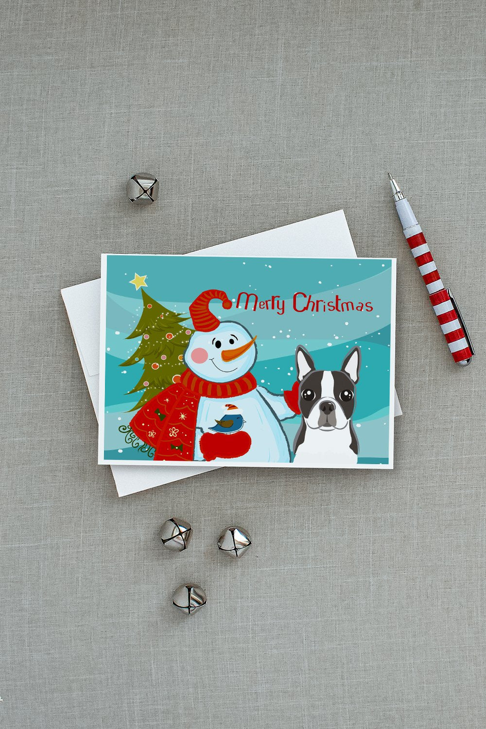 Snowman with Boston Terrier Greeting Cards and Envelopes Pack of 8 - the-store.com