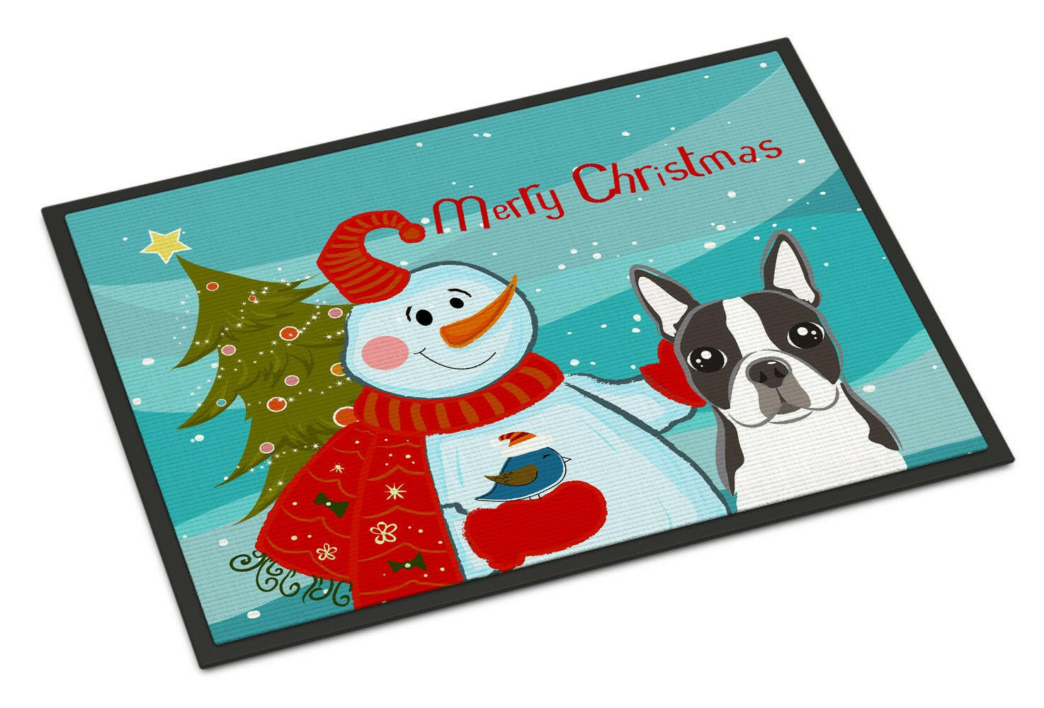 Snowman with Boston Terrier Indoor or Outdoor Mat 18x27 BB1823MAT - the-store.com