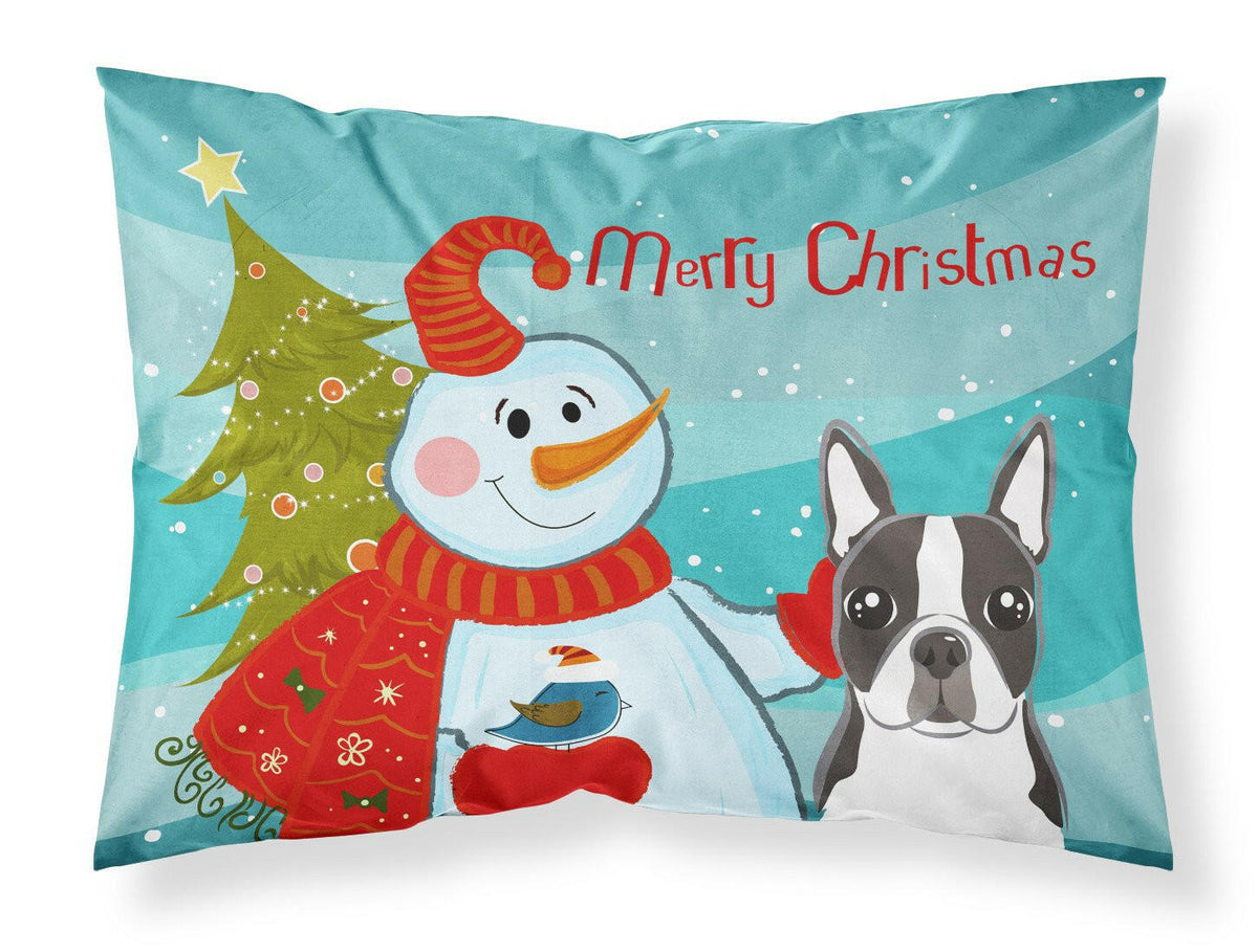 Snowman with Boston Terrier Fabric Standard Pillowcase BB1823PILLOWCASE by Caroline&#39;s Treasures