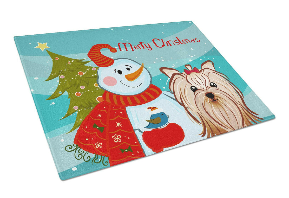 Snowman with Yorkie Yorkshire Terrier Glass Cutting Board Large BB1824LCB by Caroline&#39;s Treasures