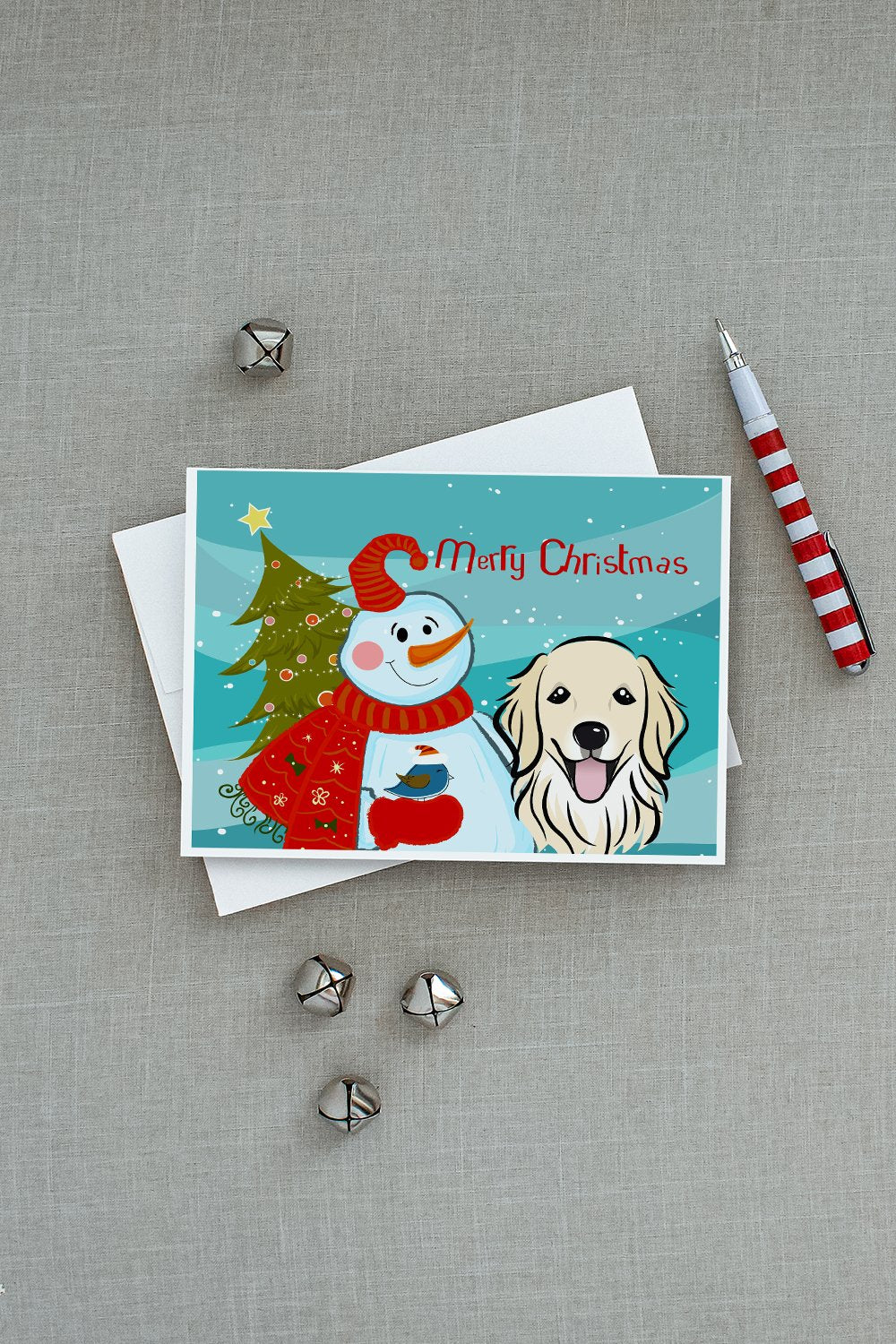 Snowman with Golden Retriever Greeting Cards and Envelopes Pack of 8 - the-store.com