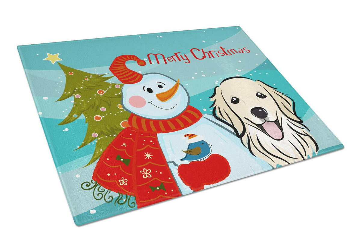 Snowman with Golden Retriever Glass Cutting Board Large BB1825LCB by Caroline&#39;s Treasures