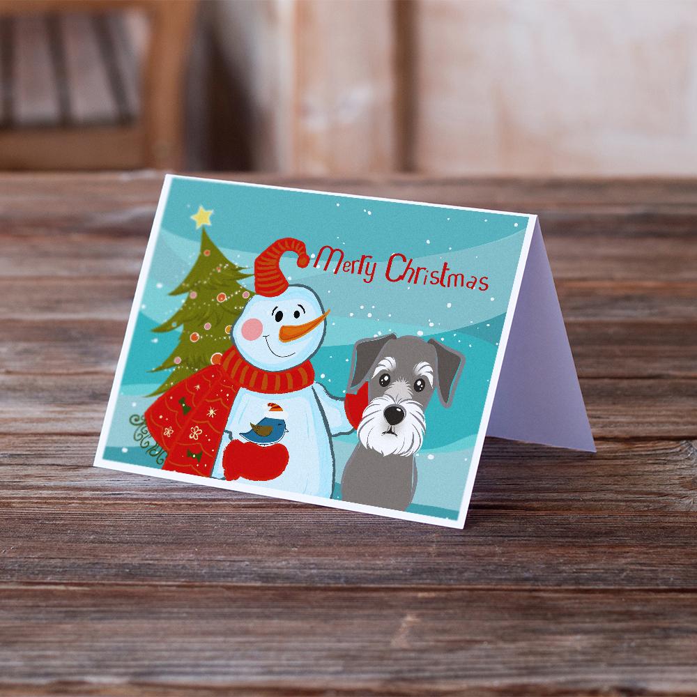 Snowman with Schnauzer Greeting Cards and Envelopes Pack of 8 - the-store.com