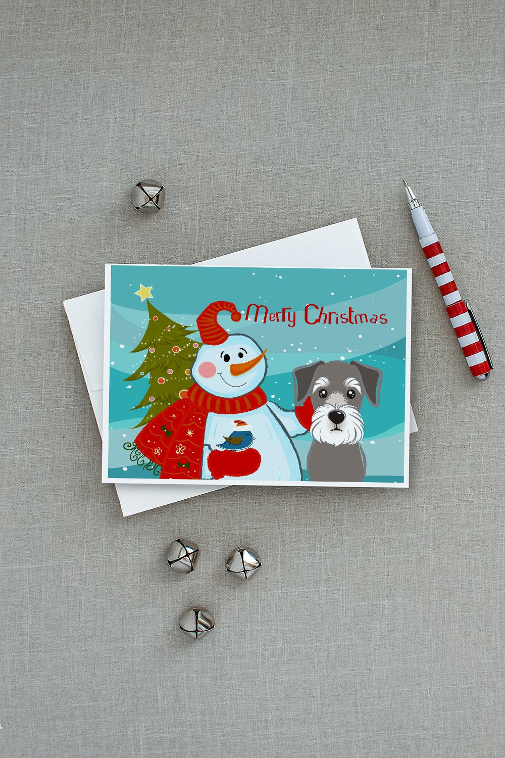 Snowman with Schnauzer Greeting Cards and Envelopes Pack of 8 - the-store.com