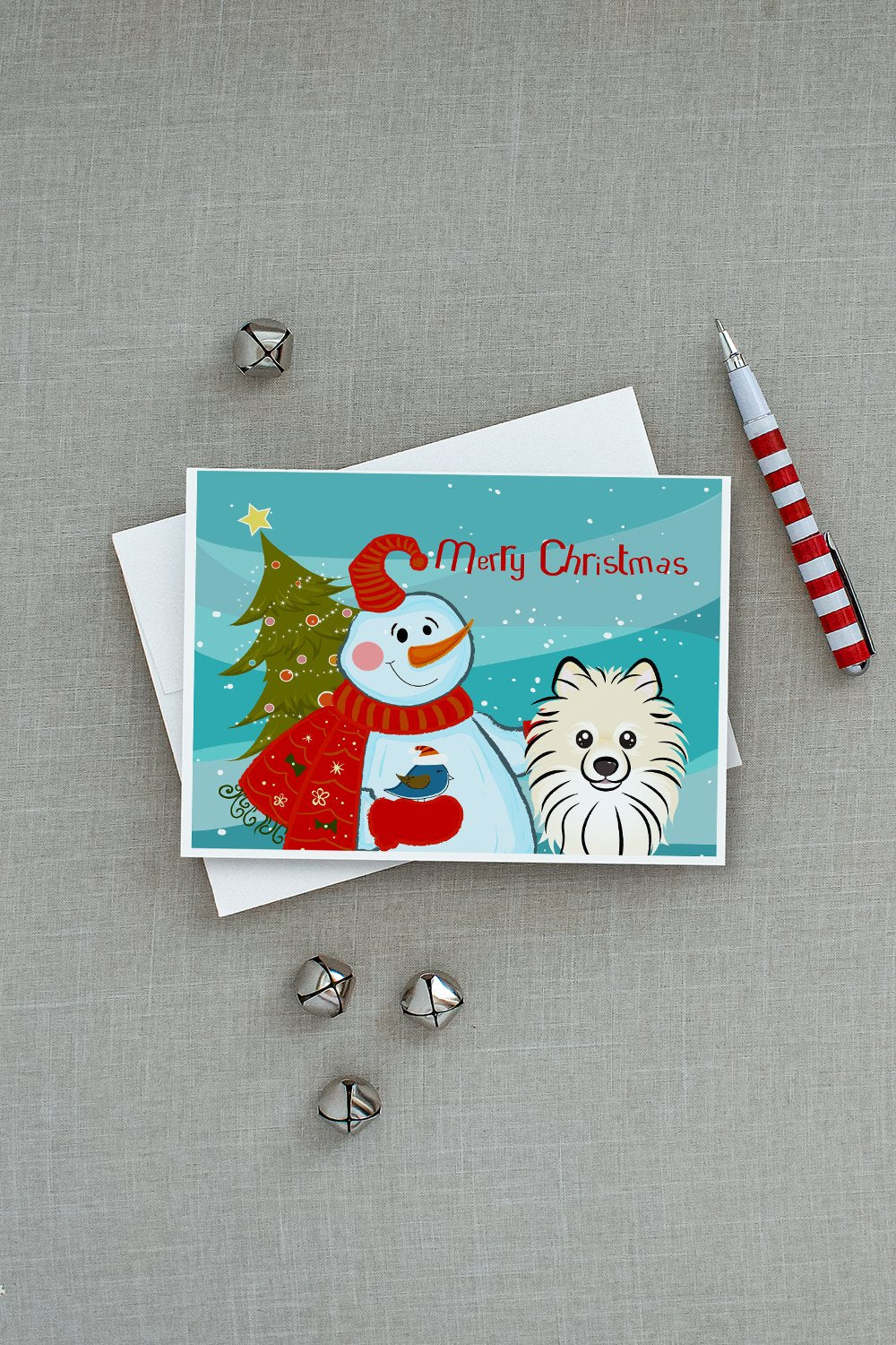 Snowman with Pomeranian Greeting Cards and Envelopes Pack of 8 - the-store.com