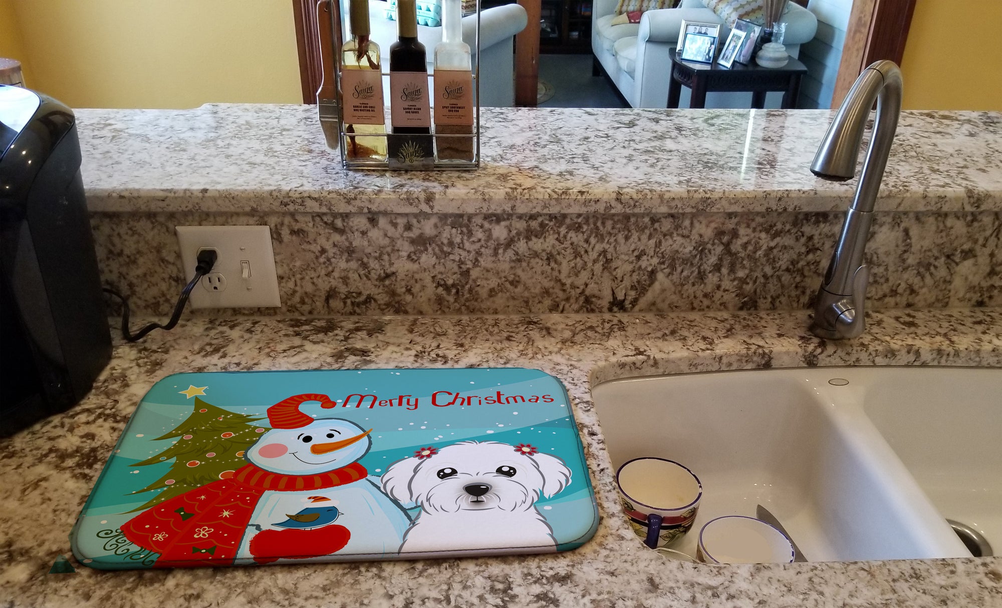 Snowman with Maltese Dish Drying Mat BB1828DDM  the-store.com.