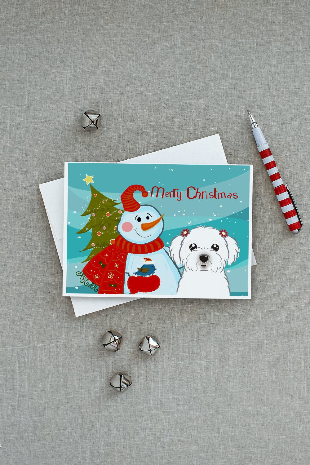 Snowman with Maltese Greeting Cards and Envelopes Pack of 8 - the-store.com