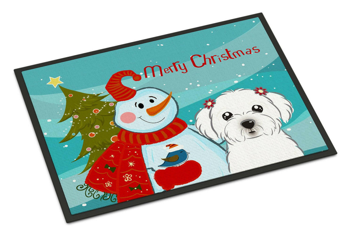 Snowman with Maltese Indoor or Outdoor Mat 18x27 BB1828MAT - the-store.com
