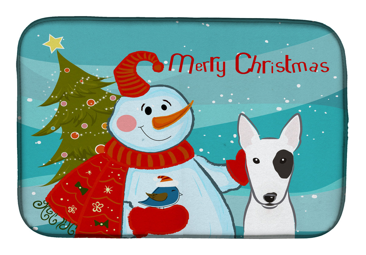 Snowman with Bull Terrier Dish Drying Mat BB1829DDM  the-store.com.