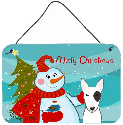 Snowman with Bull Terrier Wall or Door Hanging Prints BB1829DS812 by Caroline&#39;s Treasures
