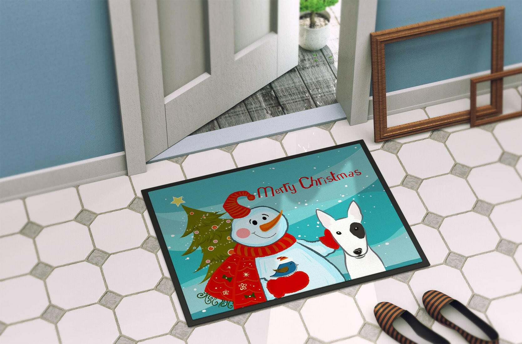 Snowman with Bull Terrier Indoor or Outdoor Mat 24x36 BB1829JMAT - the-store.com
