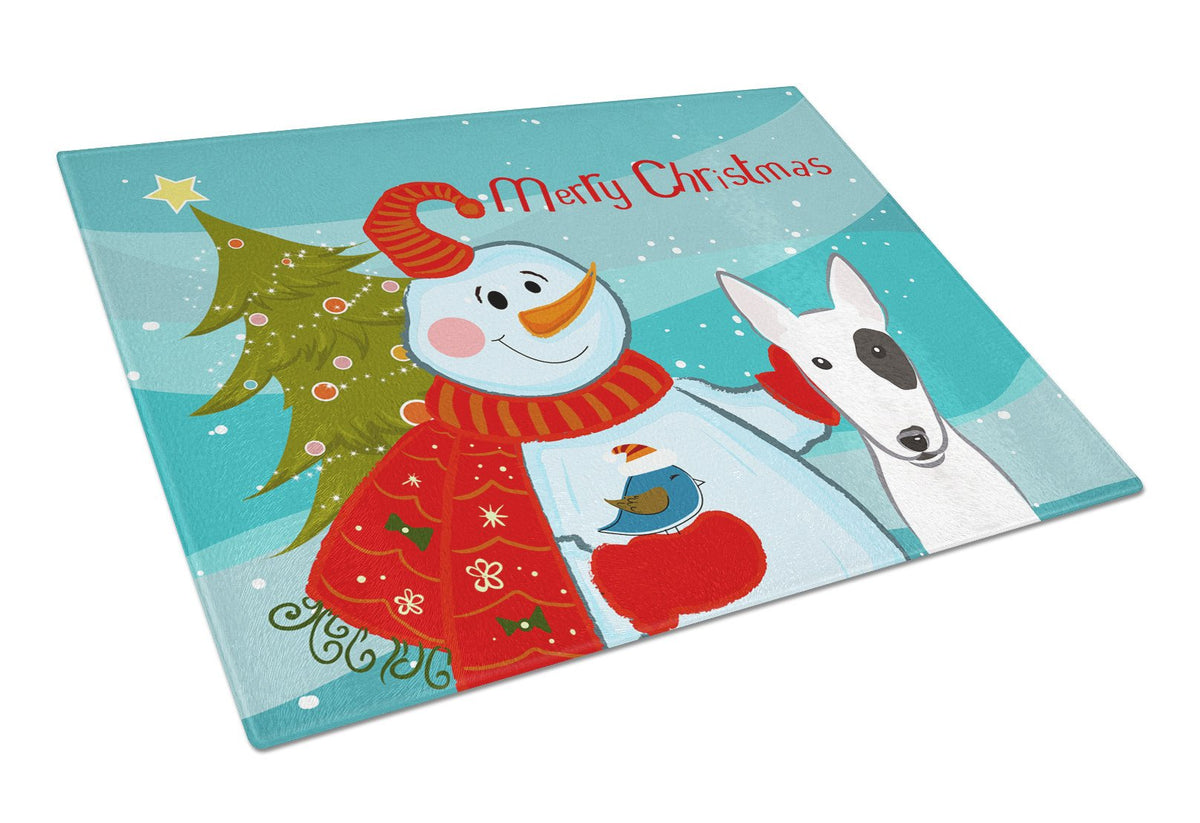 Snowman with Bull Terrier Glass Cutting Board Large BB1829LCB by Caroline&#39;s Treasures