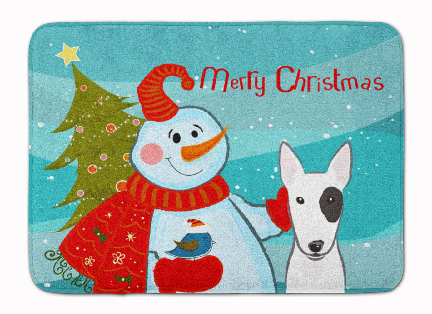 Snowman with Bull Terrier Machine Washable Memory Foam Mat BB1829RUG - the-store.com