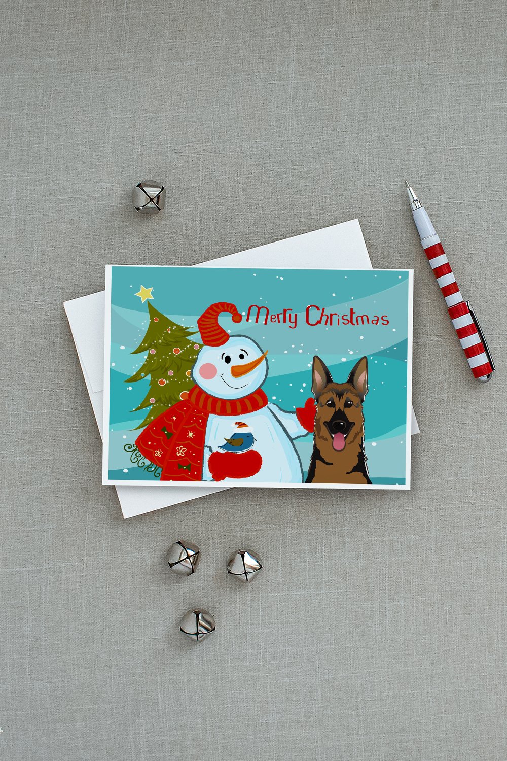 Snowman with German Shepherd Greeting Cards and Envelopes Pack of 8 - the-store.com