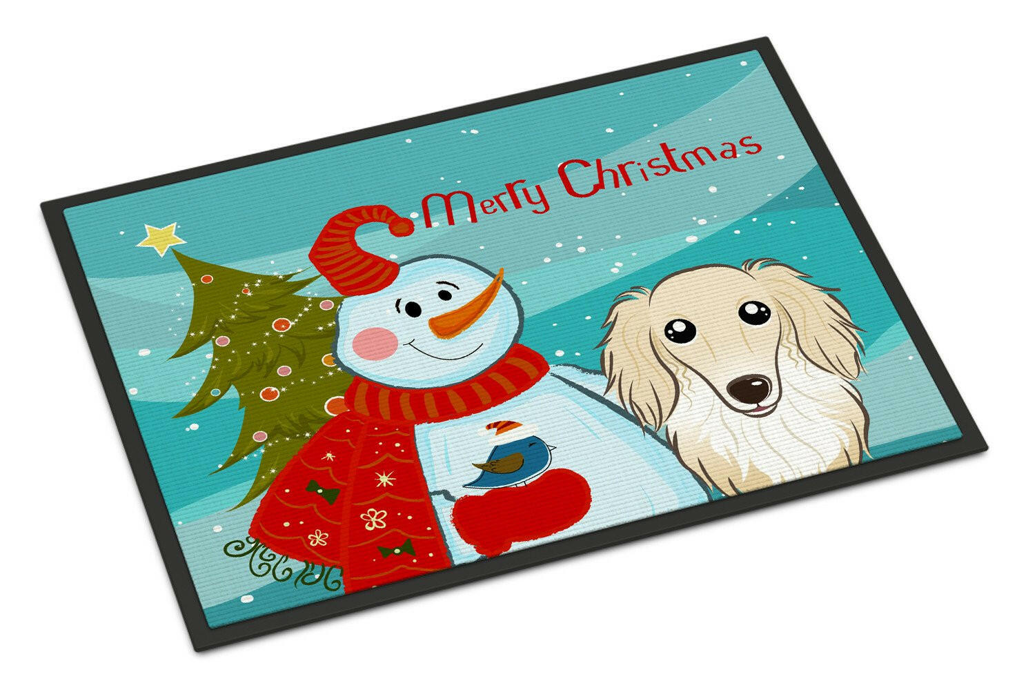 Snowman with Longhair Creme Dachshund Indoor or Outdoor Mat 18x27 BB1832MAT - the-store.com