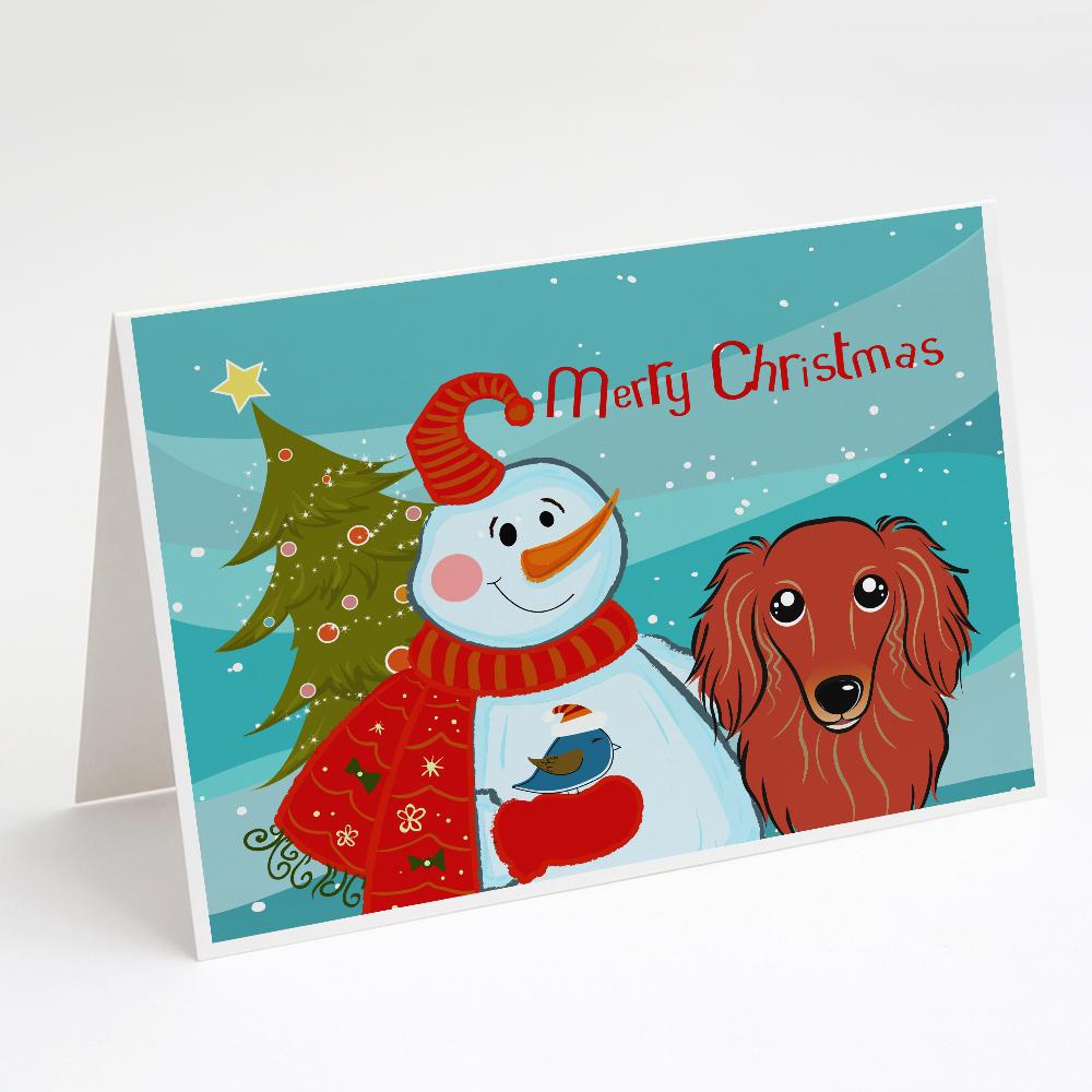 Buy this Snowman with Longhair Red Dachshund Greeting Cards and Envelopes Pack of 8
