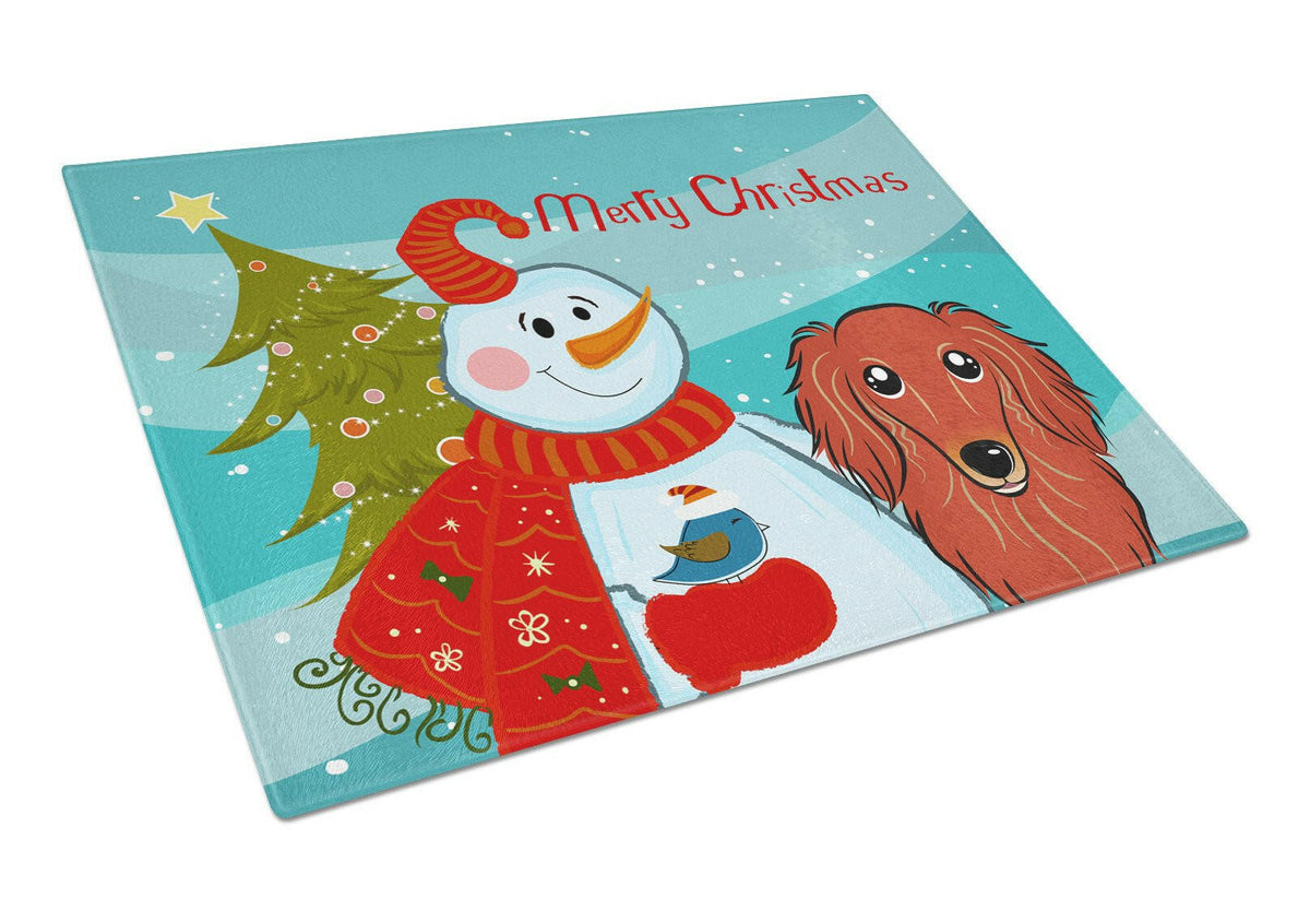 Snowman with Longhair Red Dachshund Glass Cutting Board Large BB1834LCB by Caroline&#39;s Treasures
