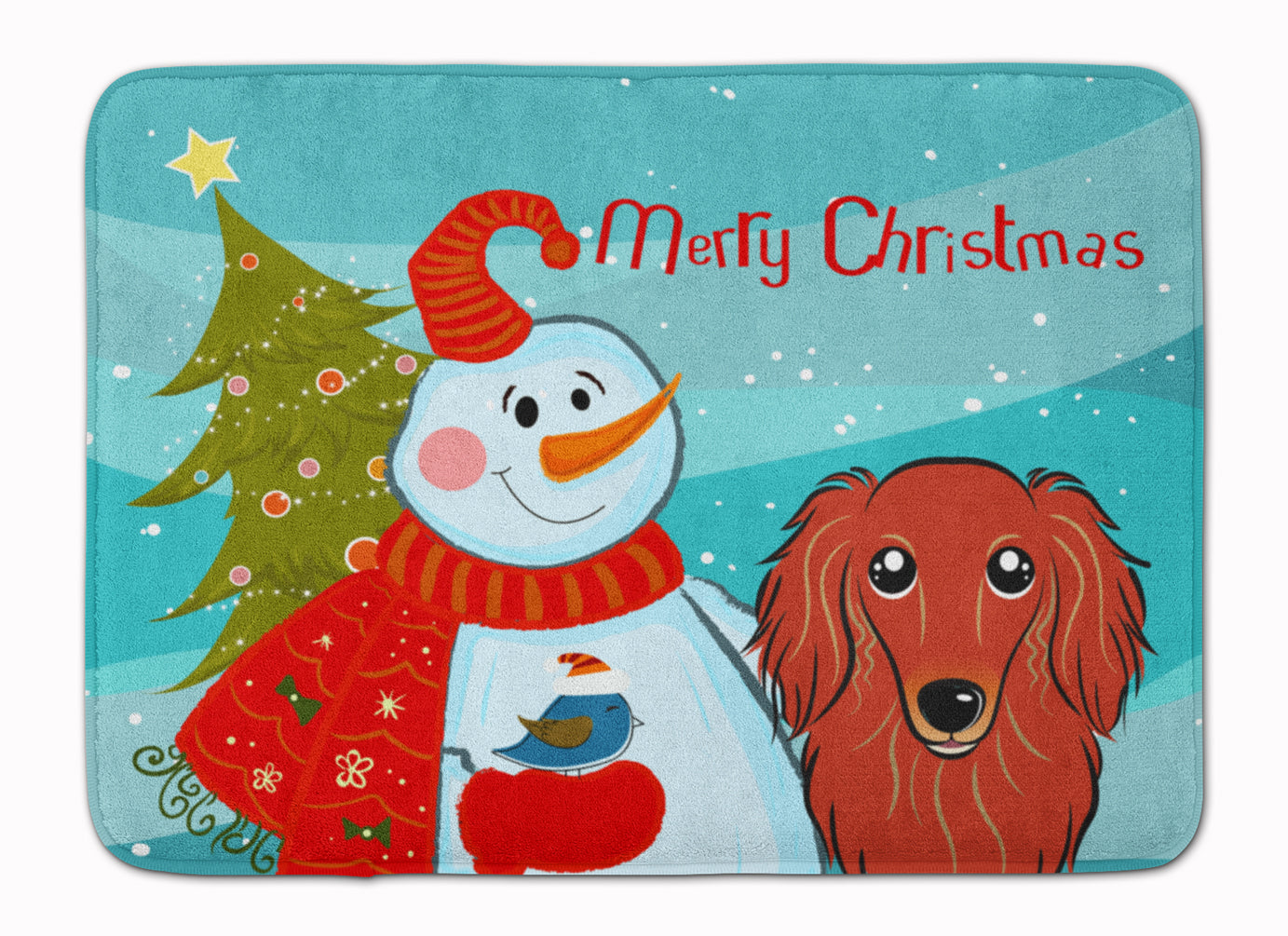 Snowman with Longhair Red Dachshund Machine Washable Memory Foam Mat BB1834RUG - the-store.com