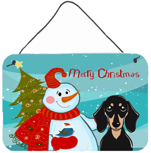 Snowman with Smooth Black and Tan Dachshund Wall or Door Hanging Prints BB1835DS812 by Caroline&#39;s Treasures