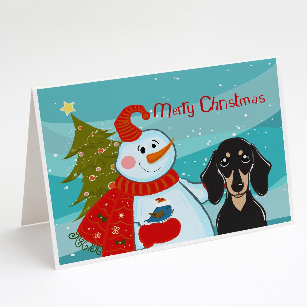 Buy this Snowman with Smooth Black and Tan Dachshund Greeting Cards and Envelopes Pack of 8