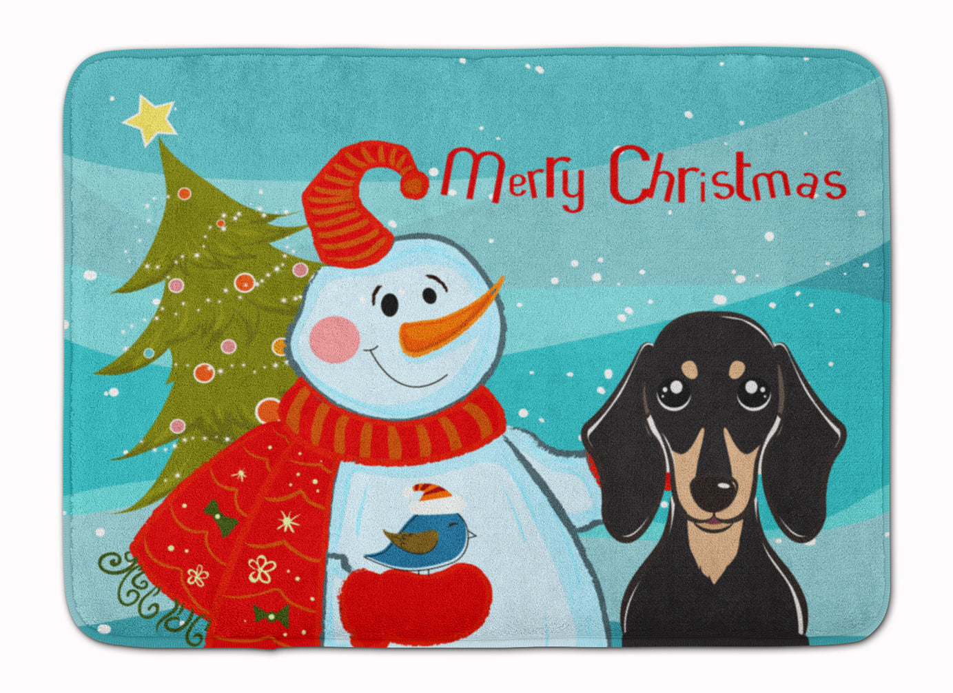 Snowman with Smooth Black and Tan Dachshund Machine Washable Memory Foam Mat BB1835RUG - the-store.com