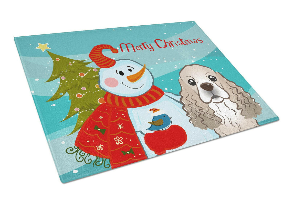 Snowman with Cocker Spaniel Glass Cutting Board Large BB1836LCB by Caroline&#39;s Treasures