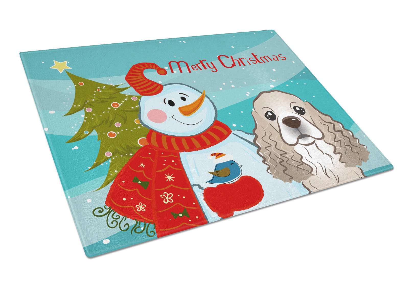 Snowman with Cocker Spaniel Glass Cutting Board Large BB1836LCB by Caroline's Treasures