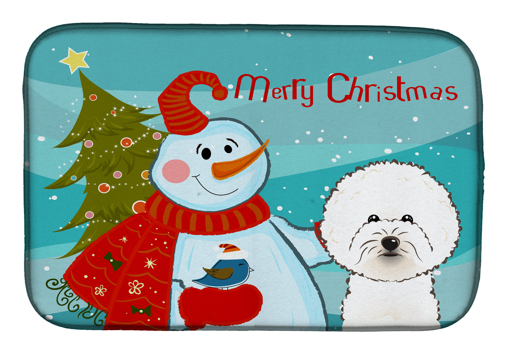 Snowman with Bichon Frise Dish Drying Mat BB1837DDM  the-store.com.