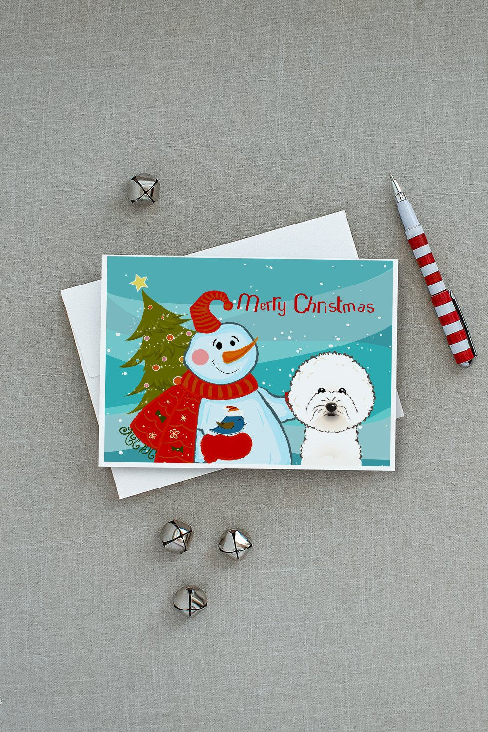 Snowman with Bichon Frise Greeting Cards and Envelopes Pack of 8 - the-store.com