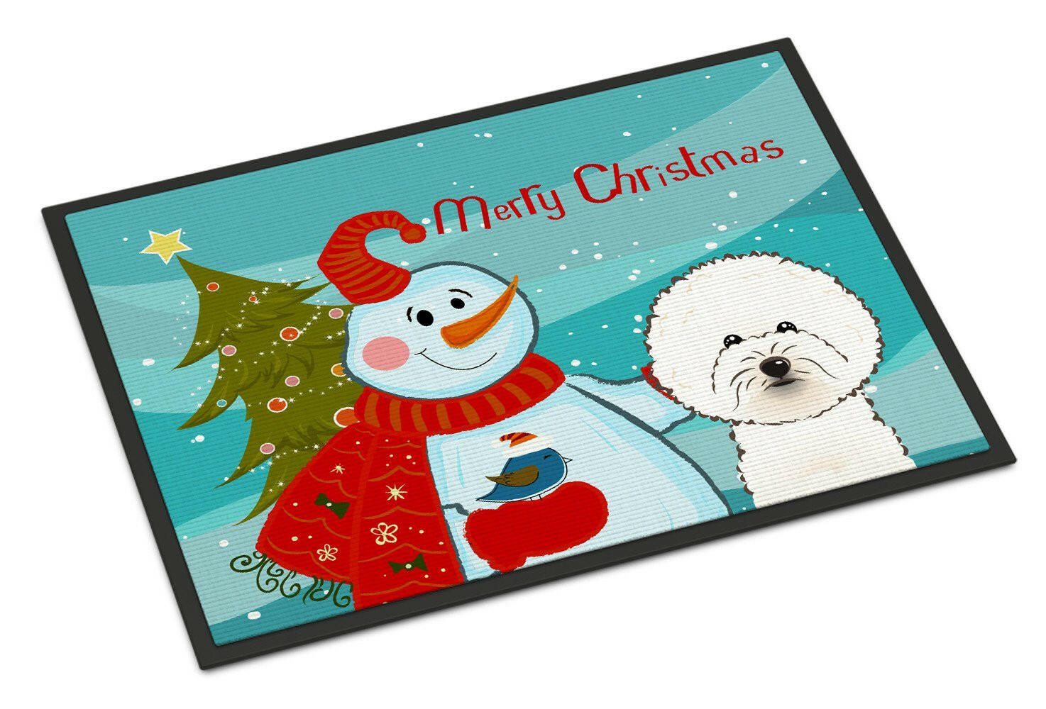 Snowman with Bichon Frise Indoor or Outdoor Mat 18x27 BB1837MAT - the-store.com