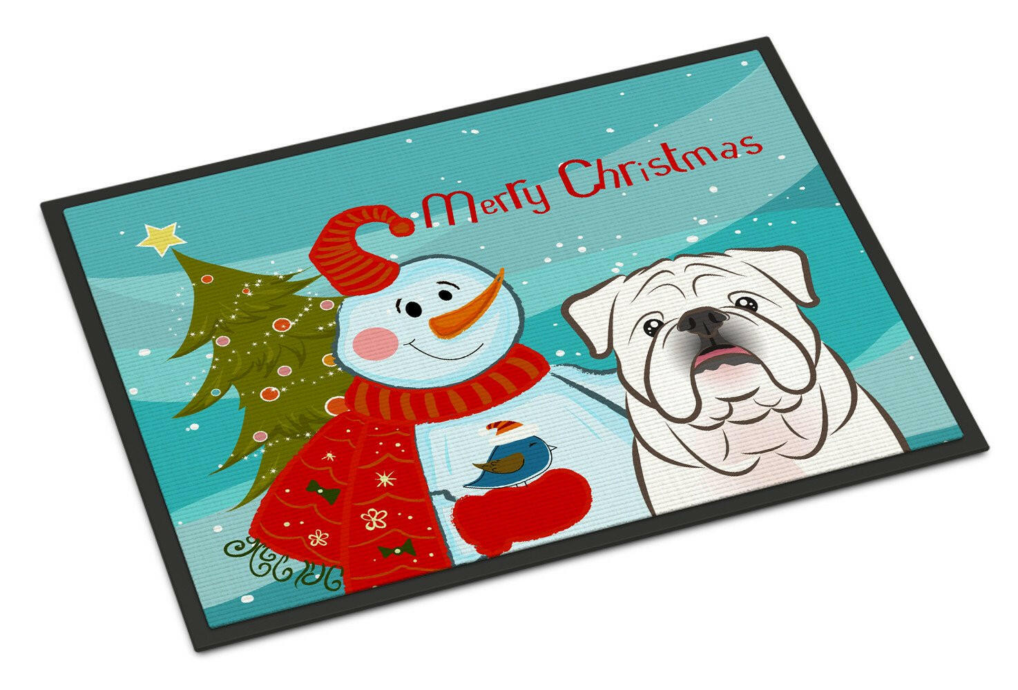 Snowman with White English Bulldog  Indoor or Outdoor Mat 24x36 BB1840JMAT - the-store.com