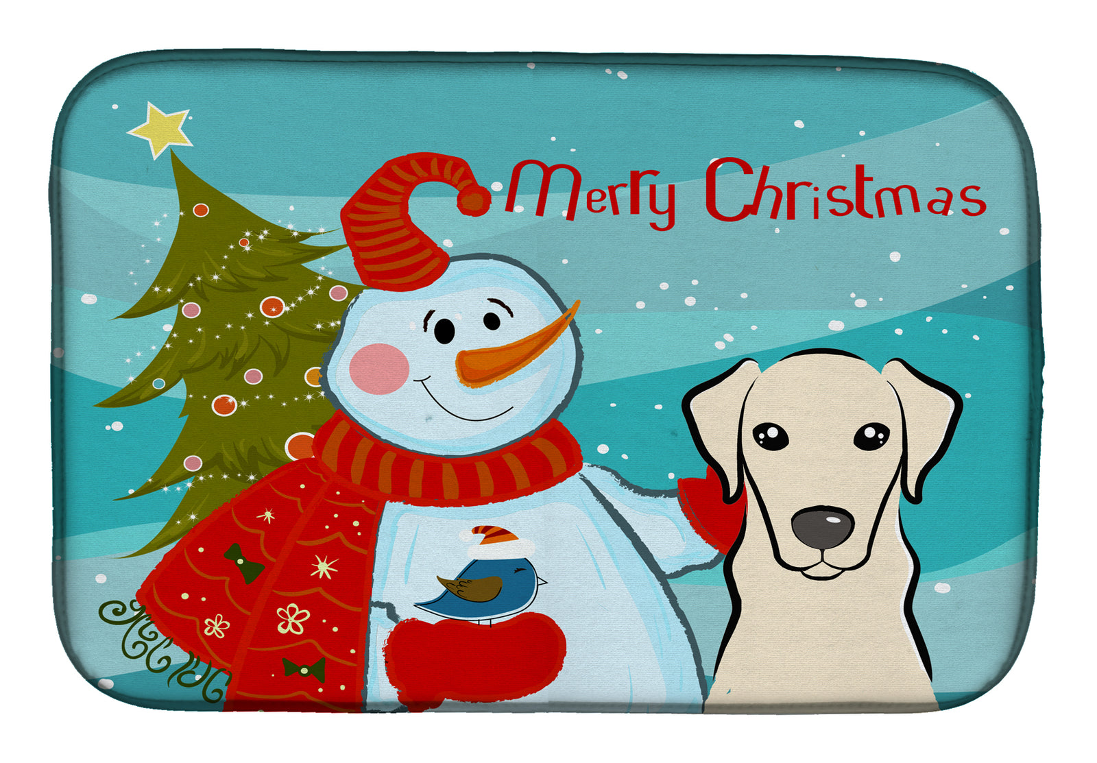 Snowman with Yellow Labrador Dish Drying Mat BB1842DDM  the-store.com.