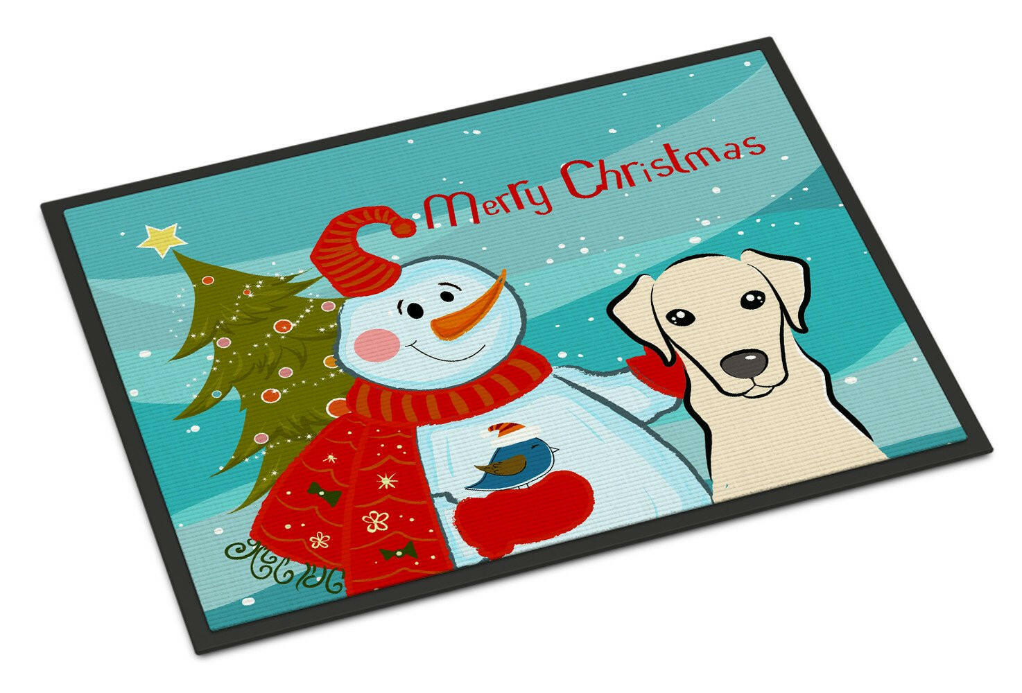 Snowman with Yellow Labrador Indoor or Outdoor Mat 18x27 BB1842MAT - the-store.com