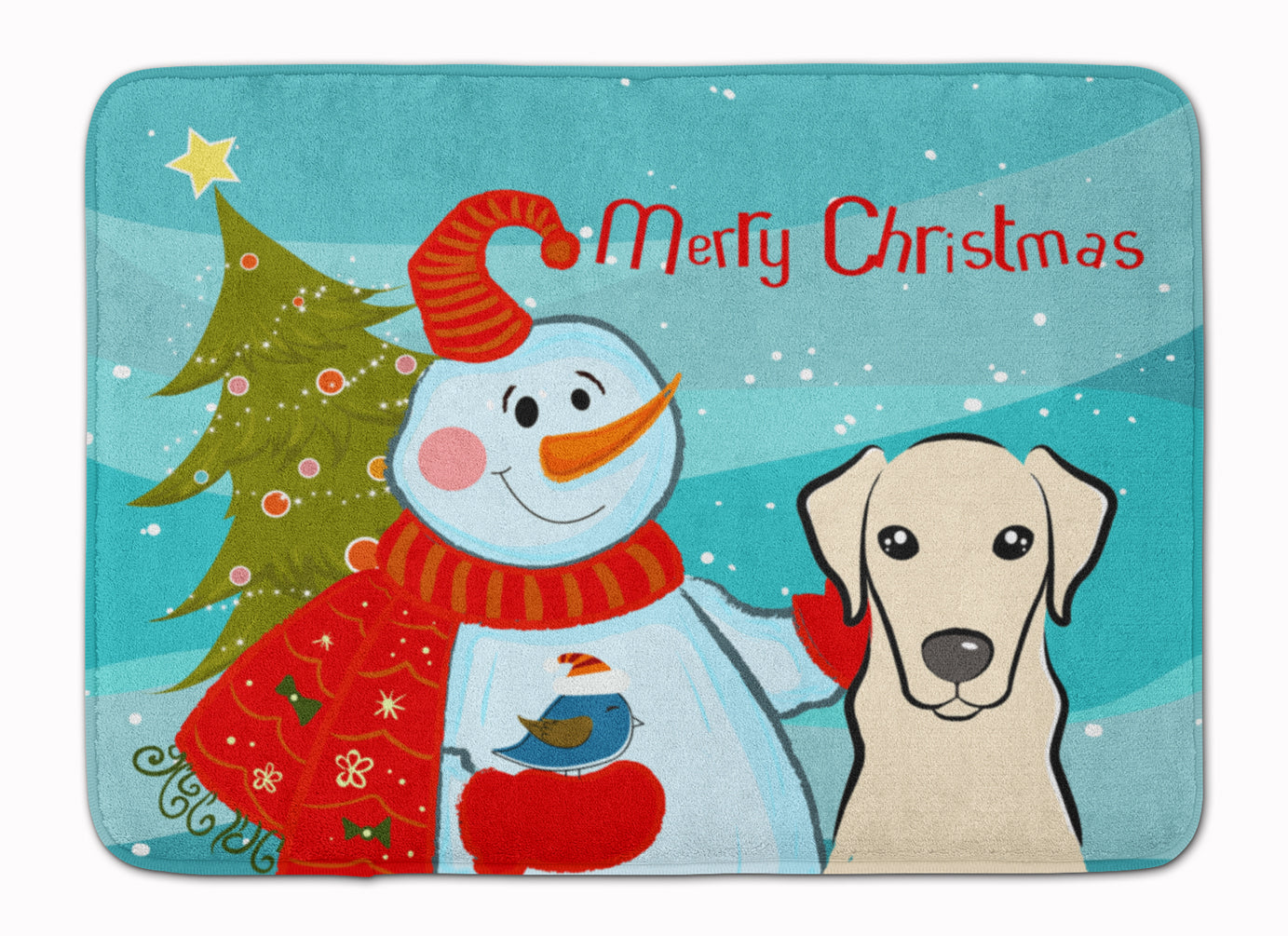 Snowman with Yellow Labrador Machine Washable Memory Foam Mat BB1842RUG - the-store.com